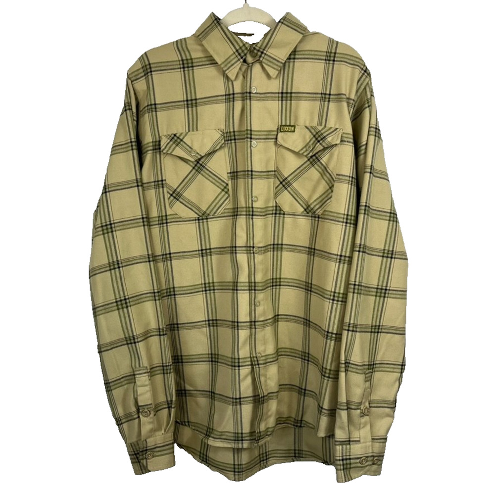 Dixxon Flannel Button Down Shirt Men's LT Covert Beige Plaid Long Sleeve Snap